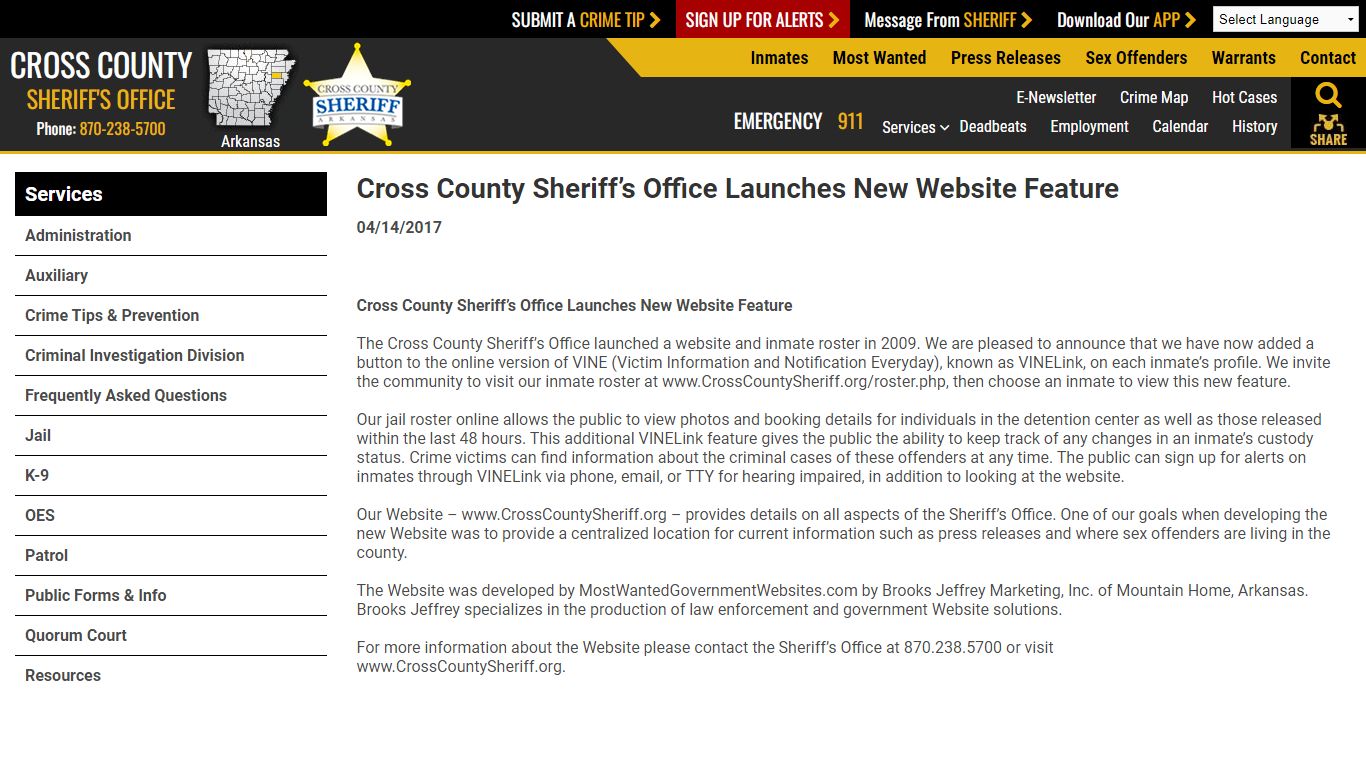 Cross County Sheriff’s Office Launches New Website Feature ...